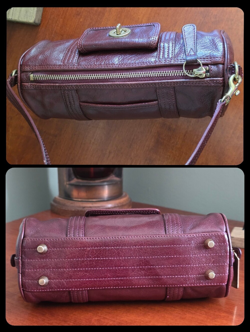 Coach 9707 Glazed Water Buffalo Roll Barrel Bag Mahogany Leather Vintage - Picture 10 of 16
